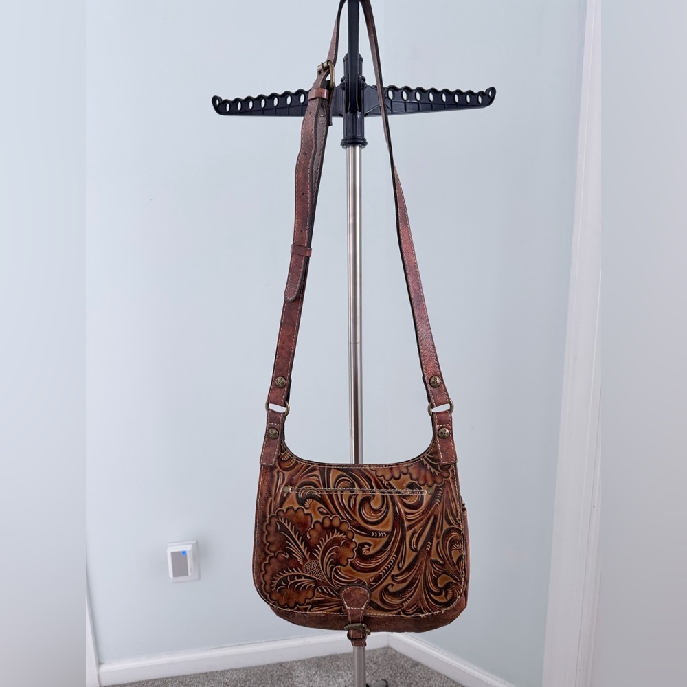 Patricia Nash Hand-Tooled Leather Saddlebag Crossbody Bag -